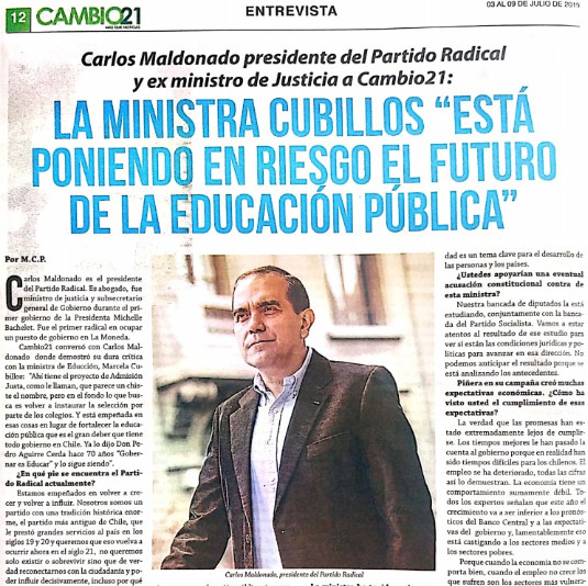 Presidente del PR a Cambio 21: «La ministra Cubillos está poniendo en riesgo el futuro de la educación pública»